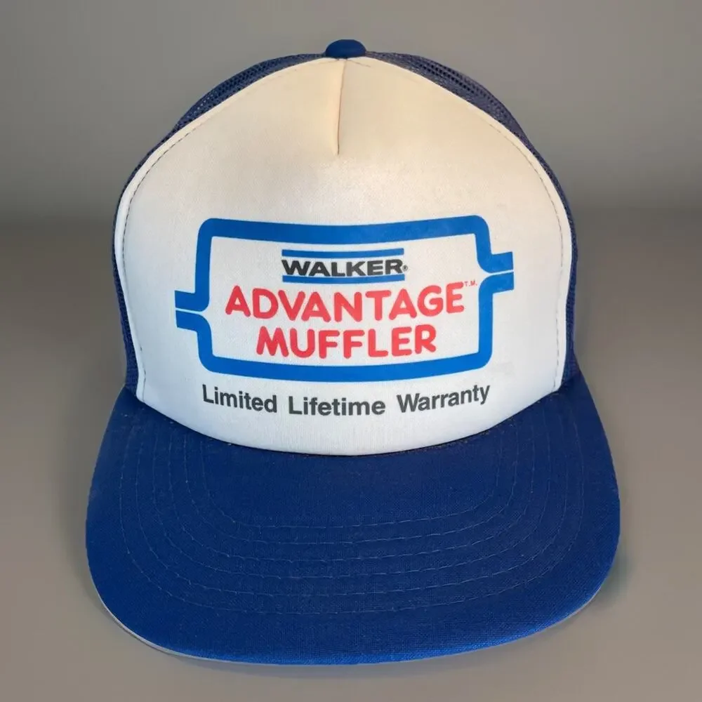 Vtg Walker Advantage Muffler Snapback Mesh Trucker Hat Cap 1980s Automotive Rare